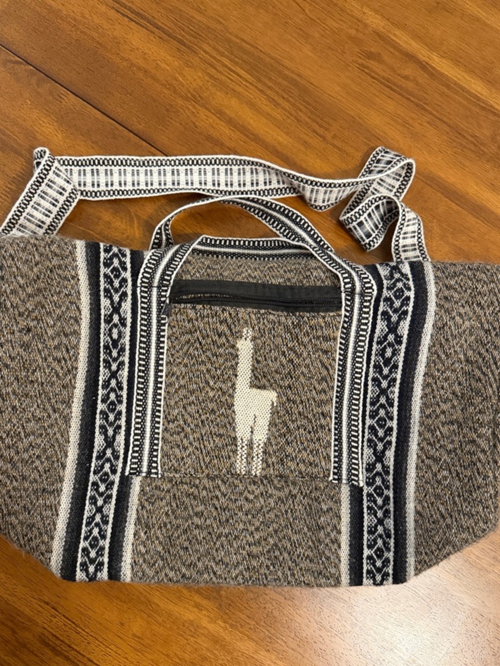 Striped Woven Duffel Bag in Brown and Black